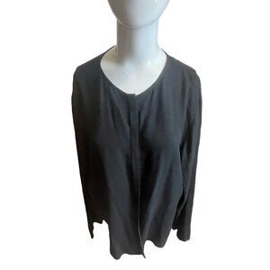 Eileen Fisher Blazer Collarless Hidden Buttons Crew Neck Long Sleeves Sz M Black